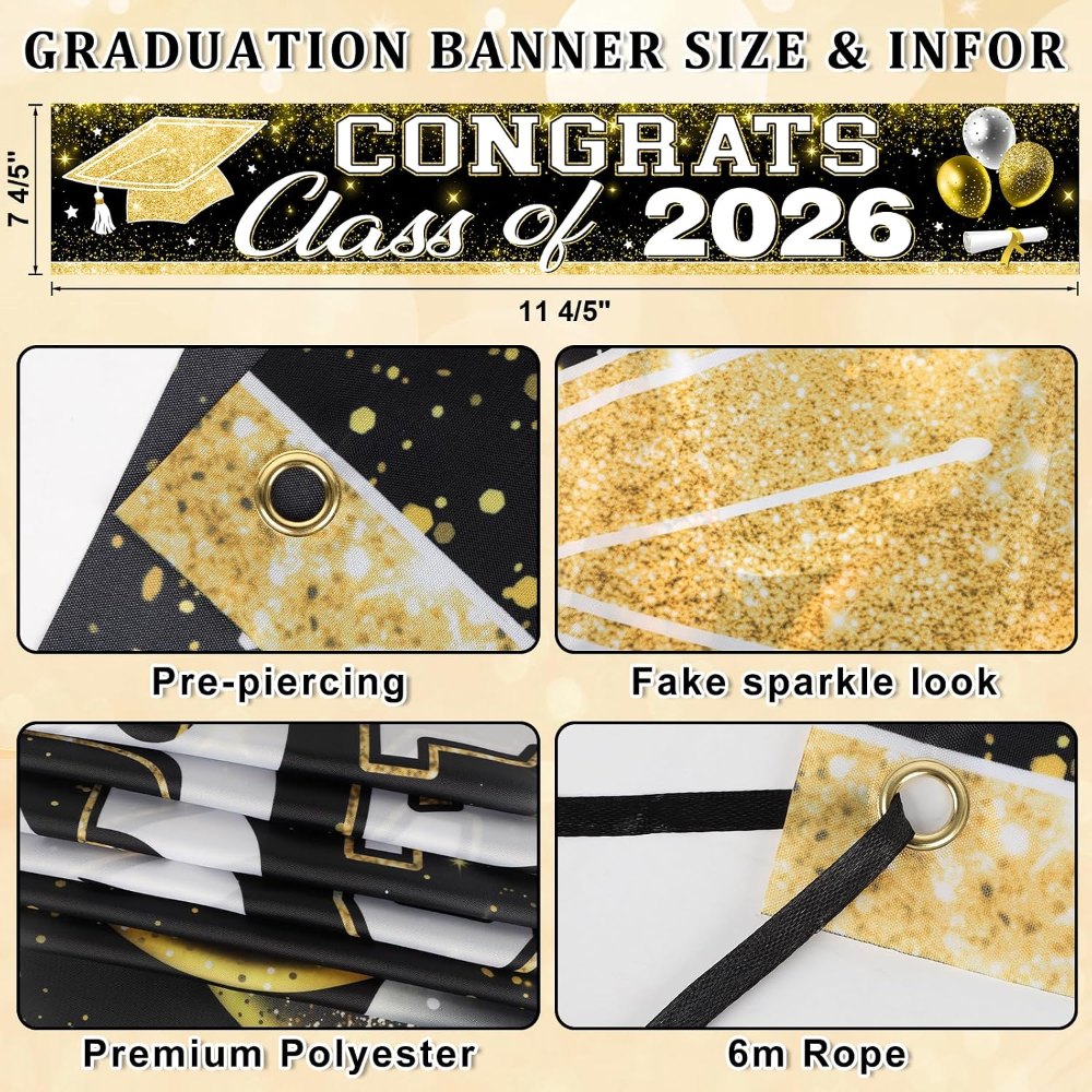 Black Gold Class of 2026 Graduation Party Decorations, view 2
