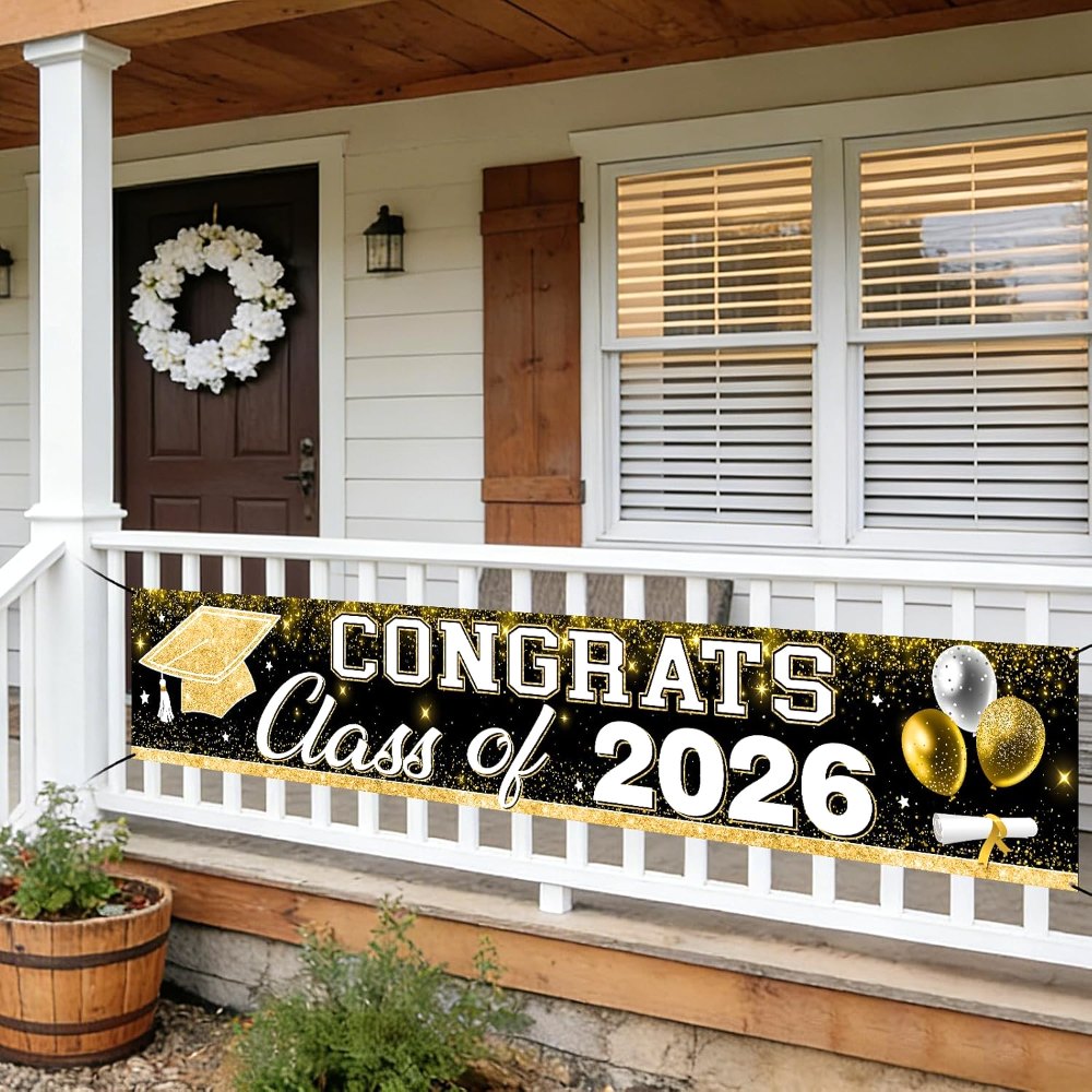 Black Gold Class of 2026 Graduation Party Decorations, view 4