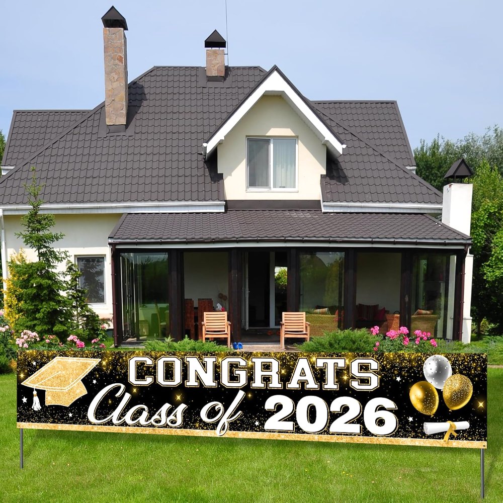 Black Gold Class of 2026 Graduation Party Decorations, view 5