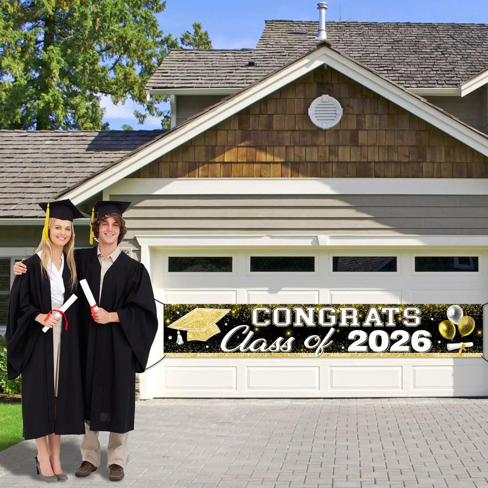 Black Gold Class of 2026 Graduation Party Decorations, detail 7
