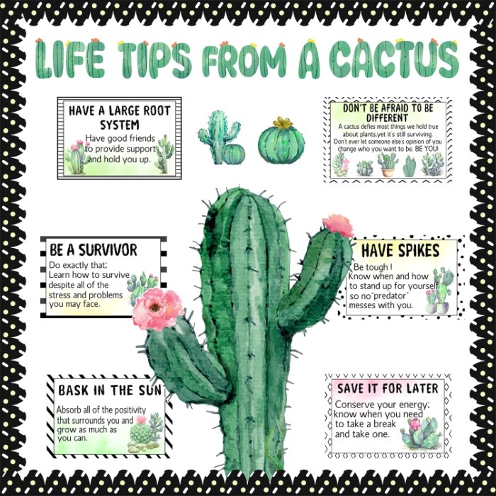 Cactus Bulletin Board Decorations Plant Motivational