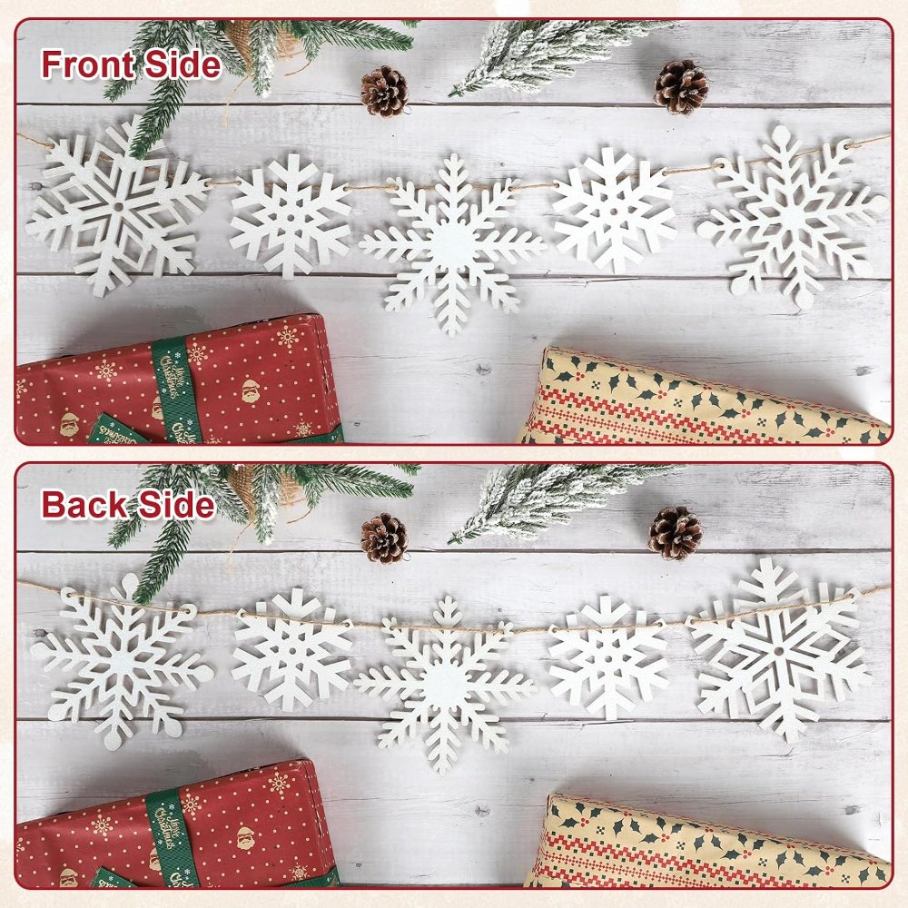 Christmas Decorations Glitter Wooden Snowflake Garland, view 3