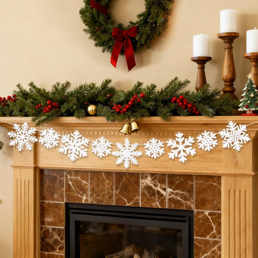 Christmas Decorations Glitter Wooden Snowflake Garland, view 4