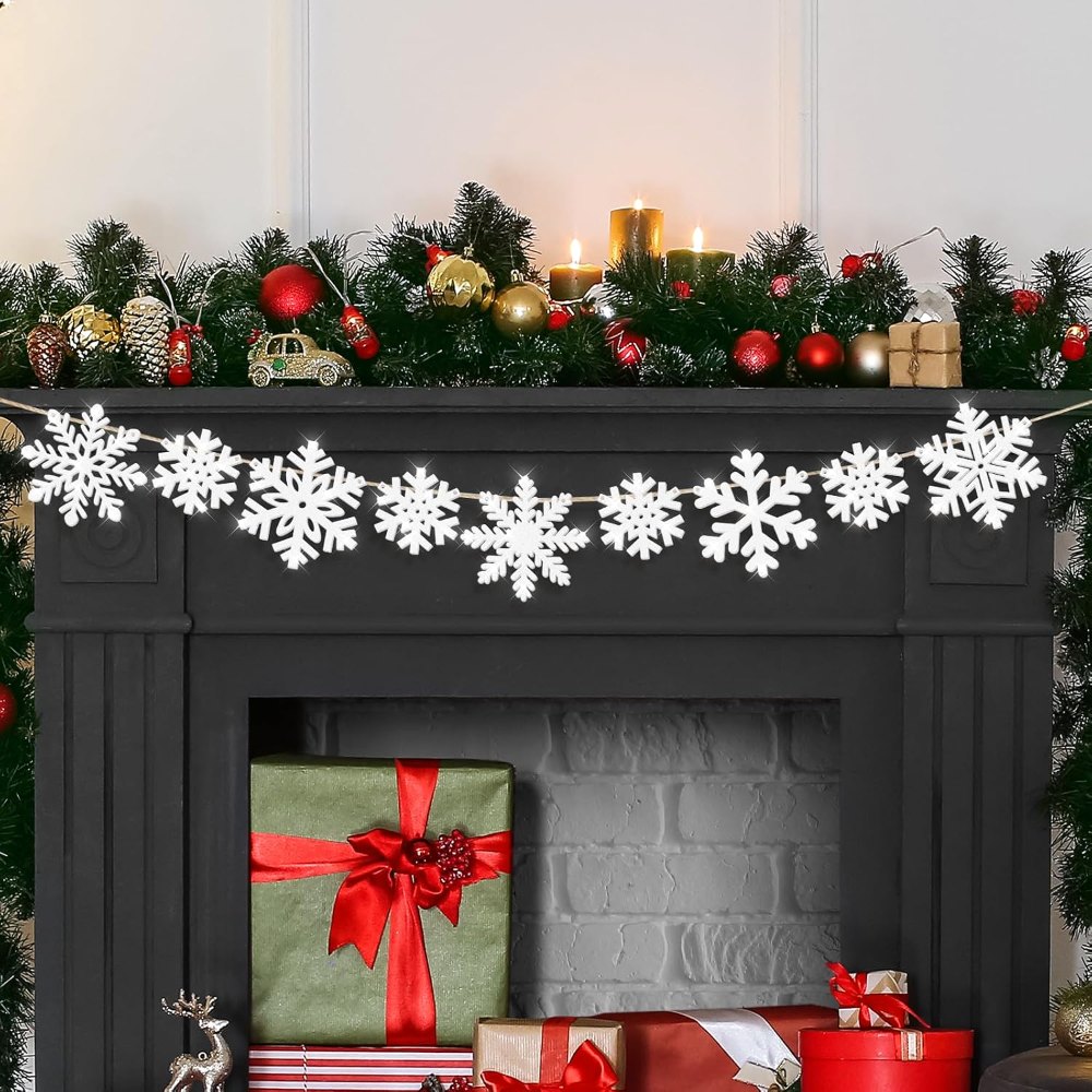 Christmas Decorations Glitter Wooden Snowflake Garland, view 5