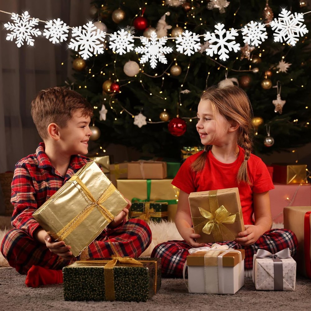 Christmas Decorations Glitter Wooden Snowflake Garland, view 7