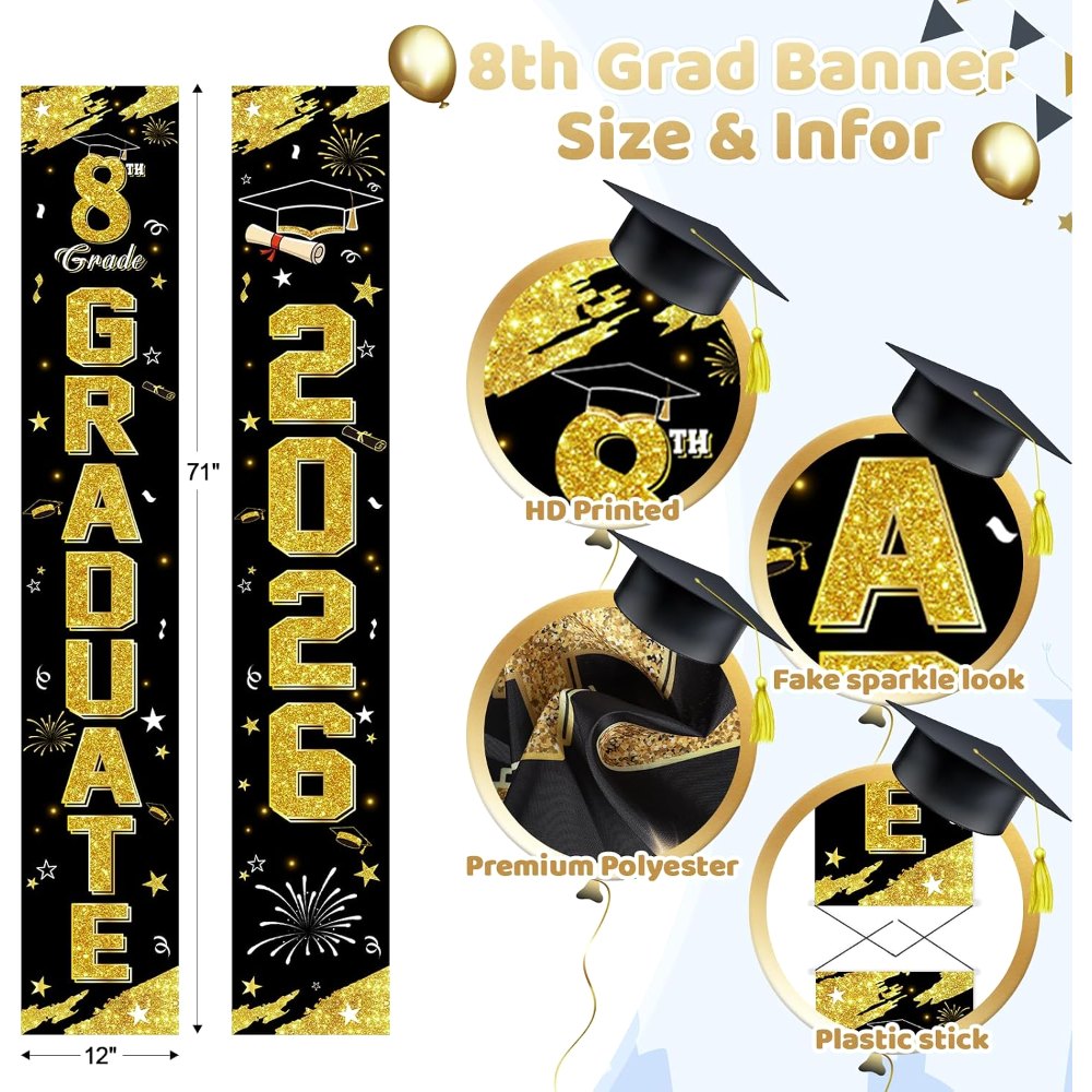 Class of 2026 Grade of 8 Graduation Banners for School, view 2