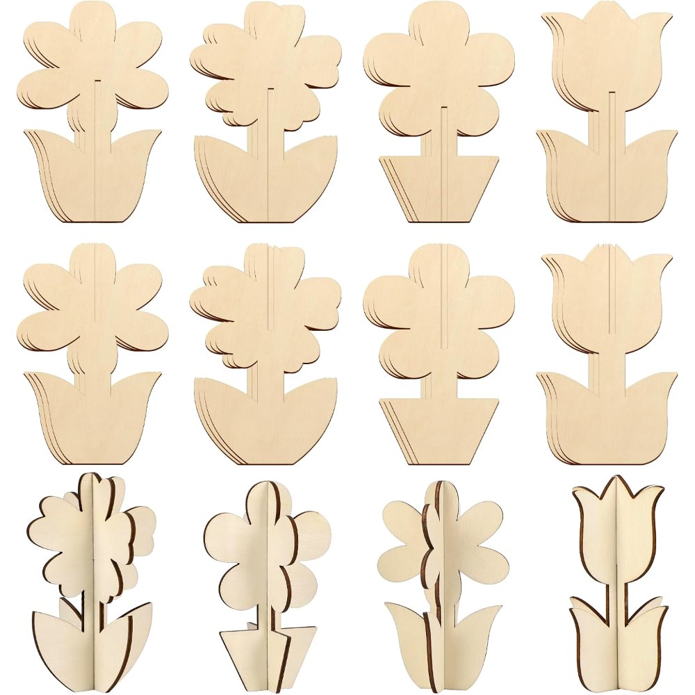 DIY 3D Flower Spring Wood Crafts to Paint