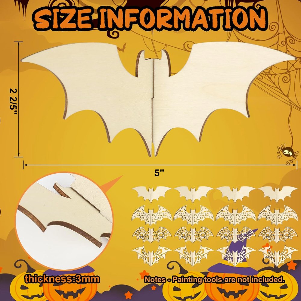 DIY 3D Halloween Bats Wood Crafts to Paint, view 2