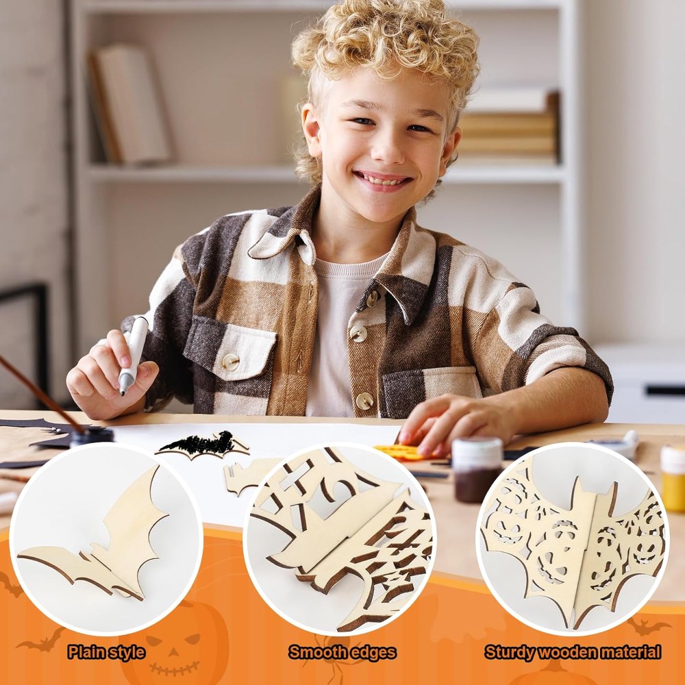 DIY 3D Halloween Bats Wood Crafts to Paint, view 3