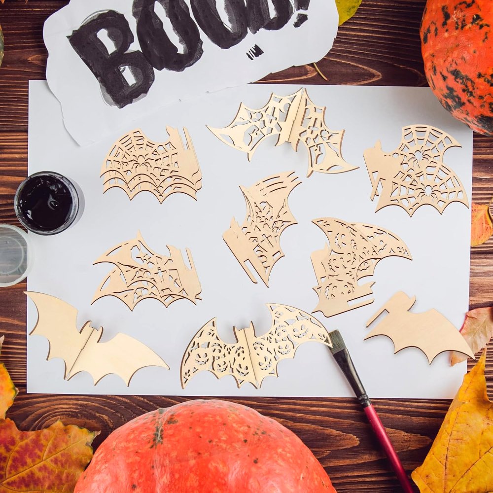 DIY 3D Halloween Bats Wood Crafts to Paint, view 6