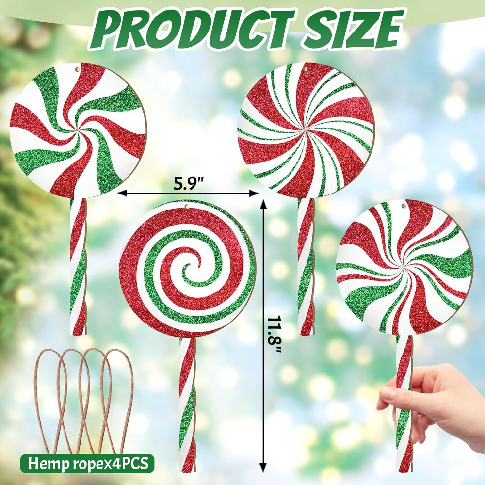 Double-Sided Glitter Christmas Wood Candy Ornaments, view 2