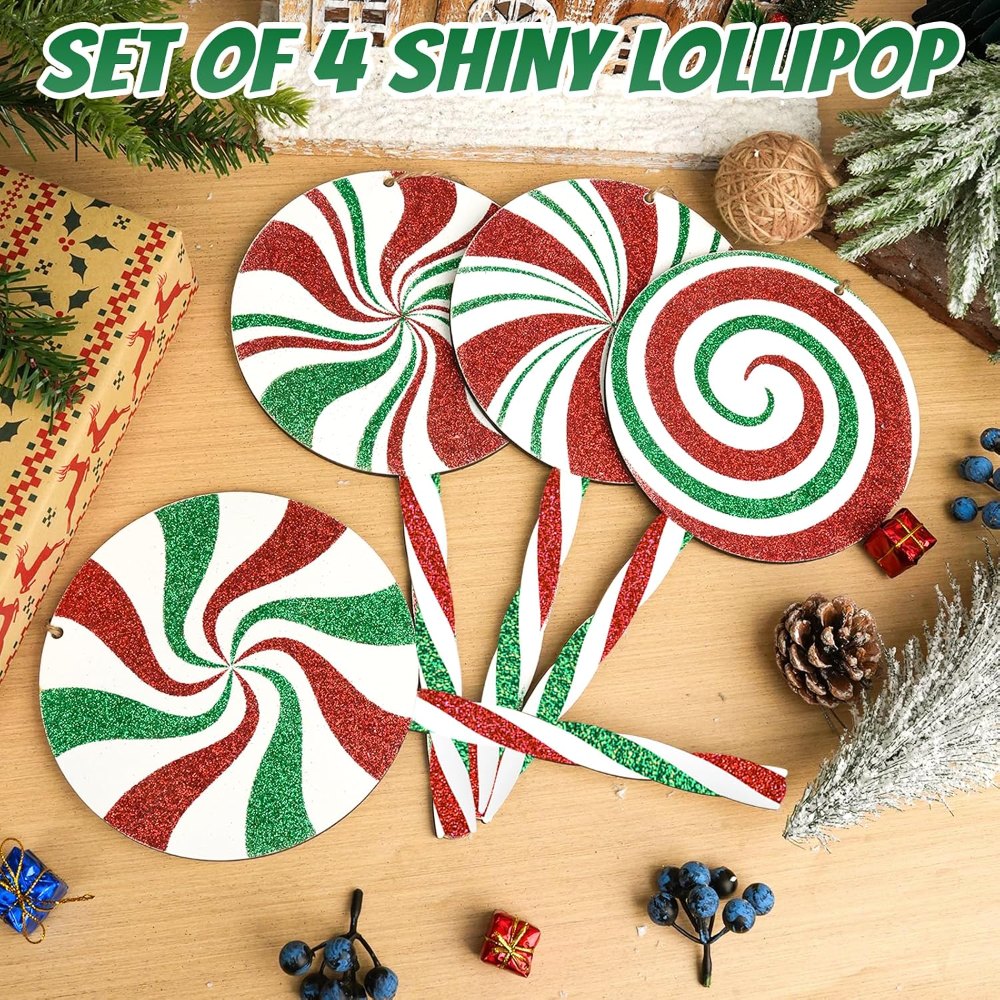 Double-Sided Glitter Christmas Wood Candy Ornaments, view 4