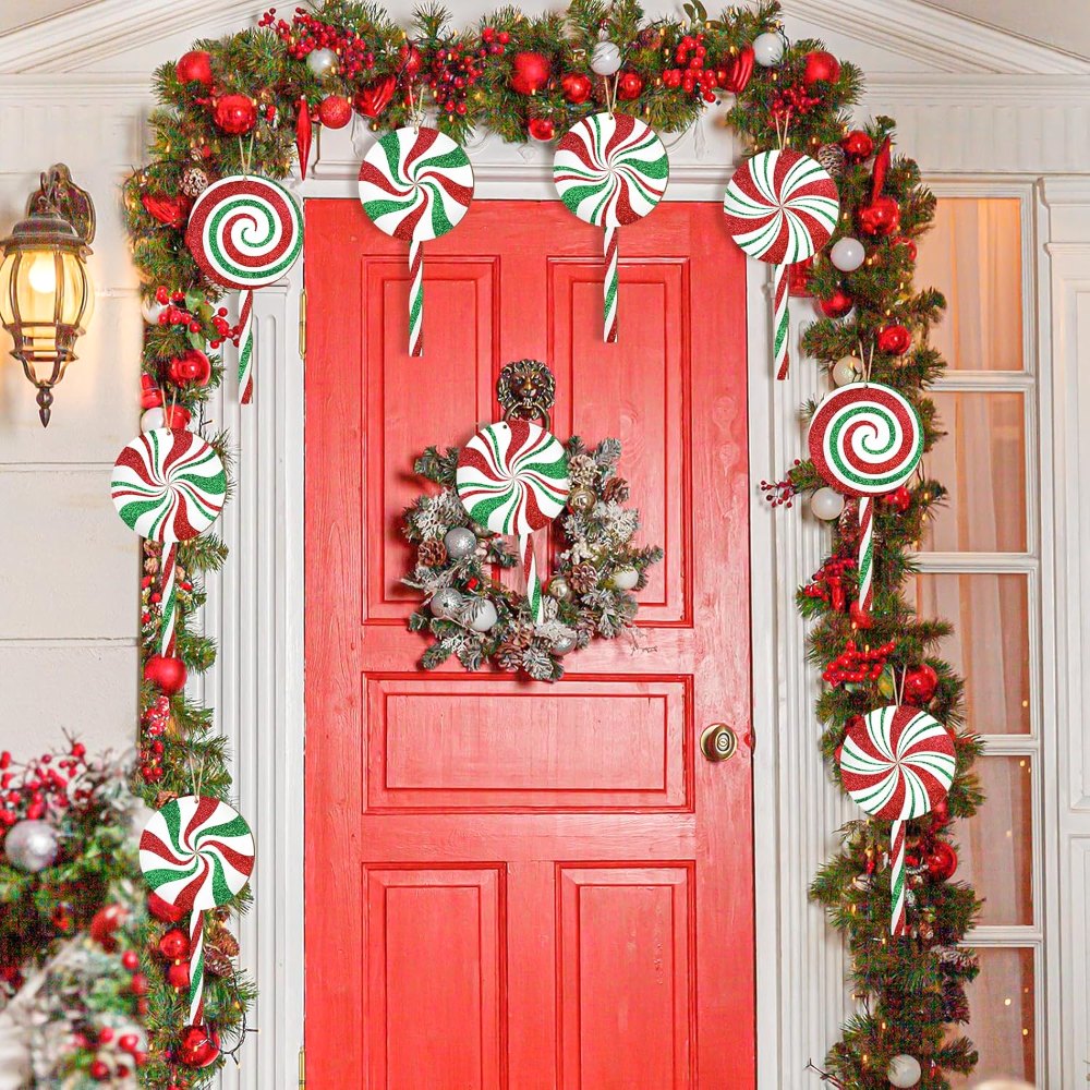Double-Sided Glitter Christmas Wood Candy Ornaments, view 6