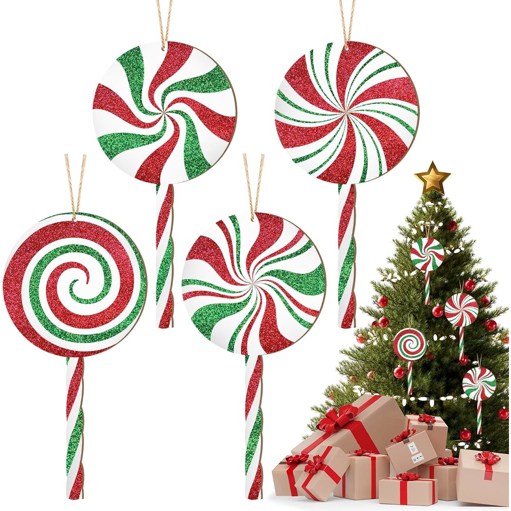 Double-Sided Glitter Christmas Wood Candy Ornaments