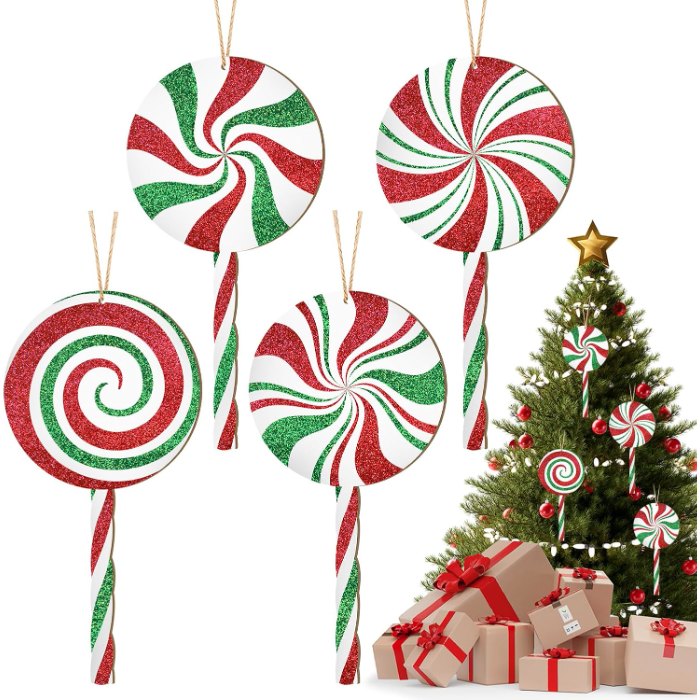 Double-Sided Glitter Christmas Wood Candy Ornaments