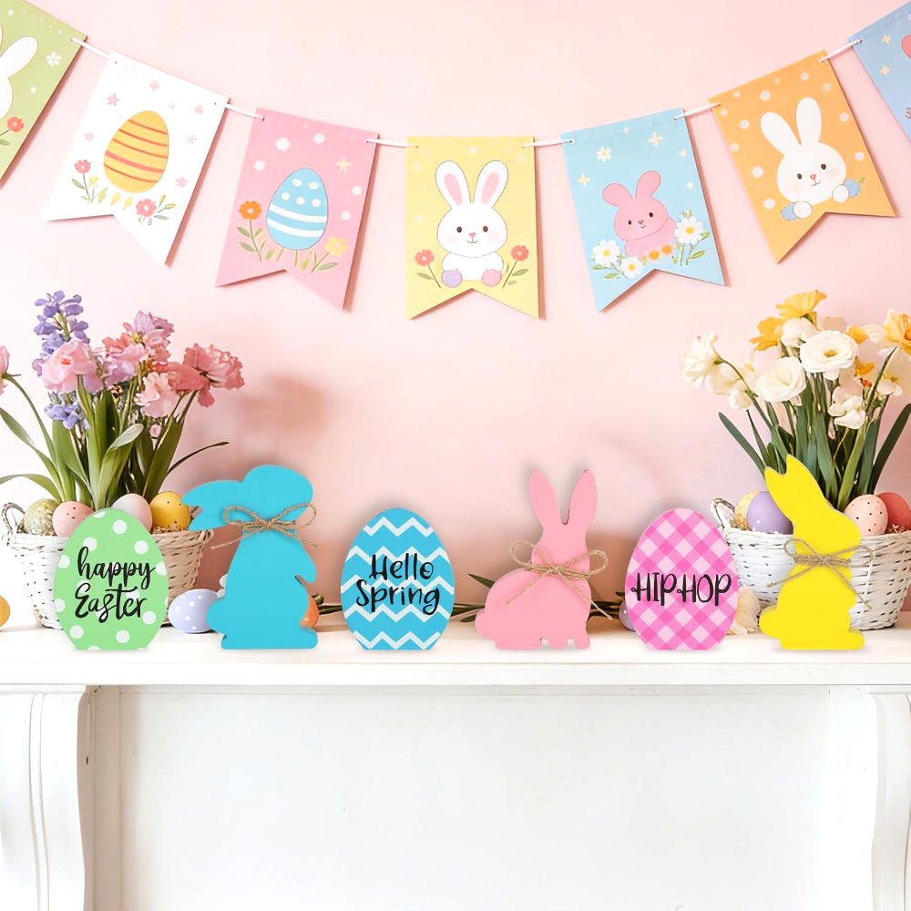 Easter Bunny Decorations for Home Wooden Easter Table, view 3