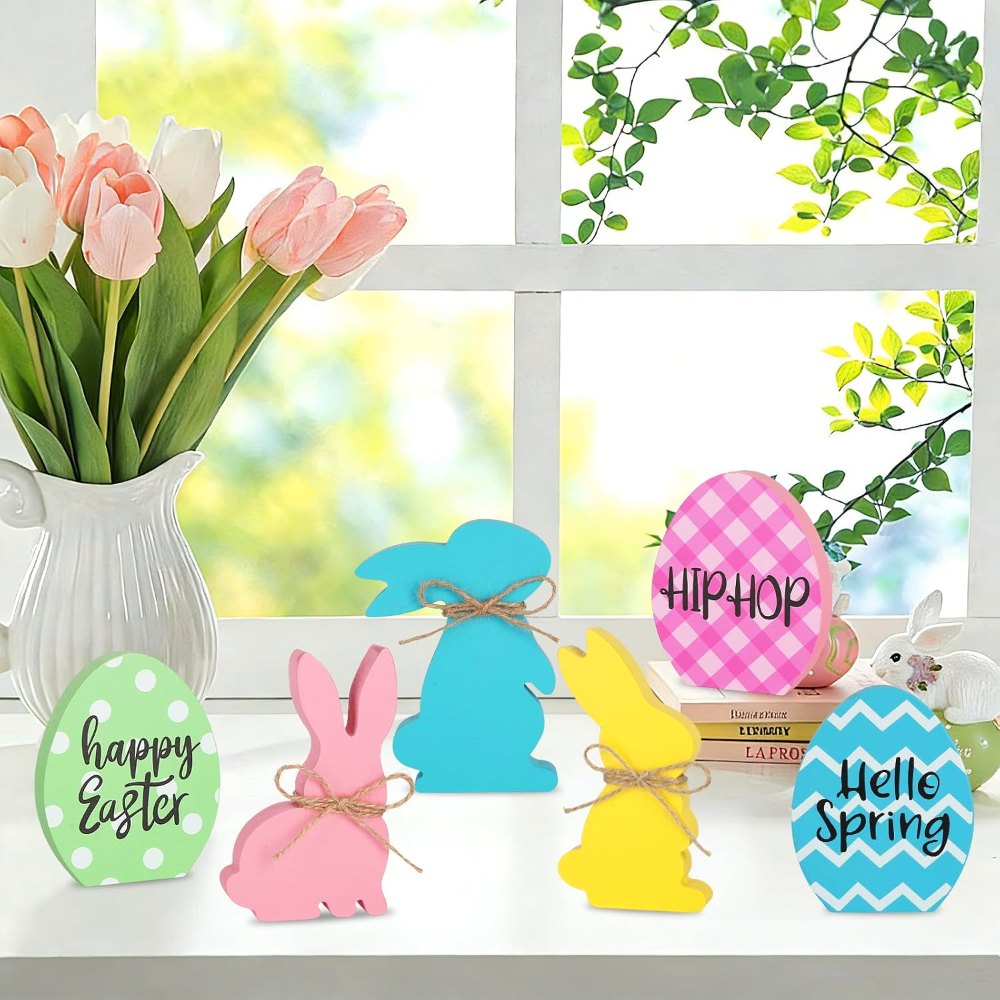 Easter Bunny Decorations for Home Wooden Easter Table, view 4