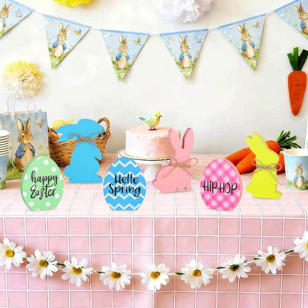 Easter Bunny Decorations for Home Wooden Easter Table, view 5
