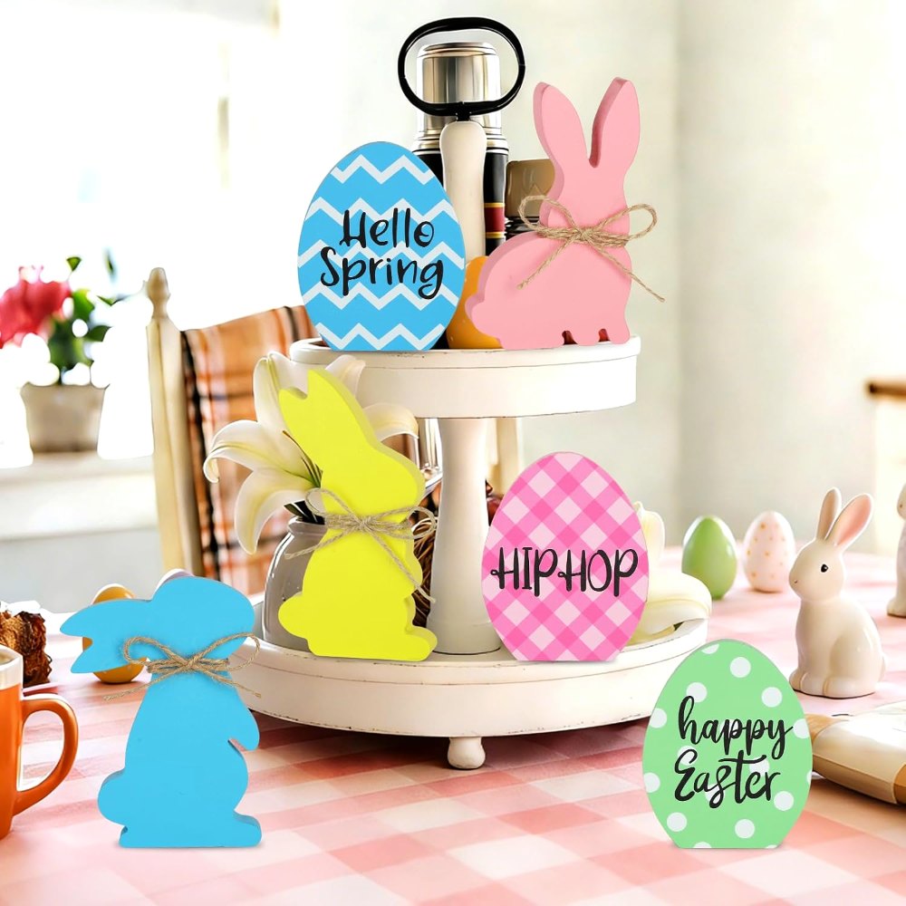Easter Bunny Decorations for Home Wooden Easter Table, view 6