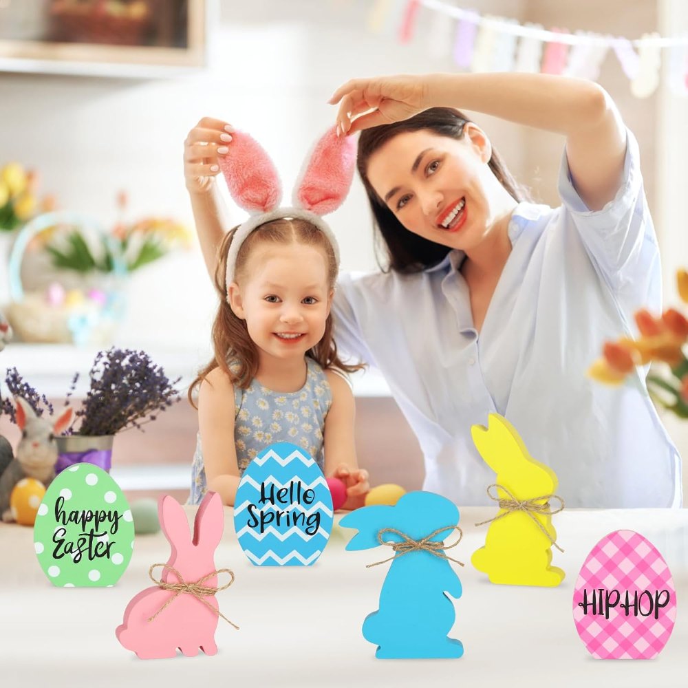 Easter Bunny Decorations for Home Wooden Easter Table, view 7