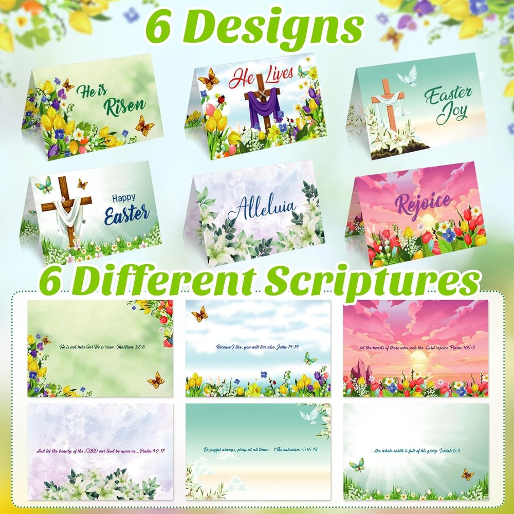 Easter Cards with Envelopes 24 Sets Cross Religious He is, view 3
