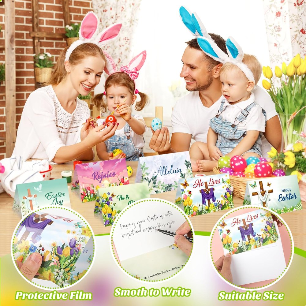 Easter Cards with Envelopes 24 Sets Cross Religious He is, view 5