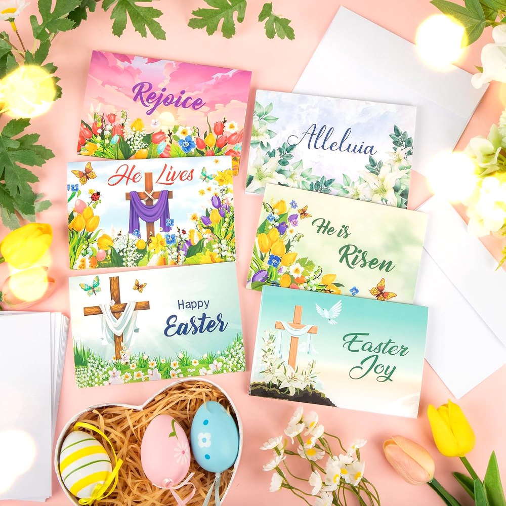 Easter Cards with Envelopes 24 Sets Cross Religious He is, view 6