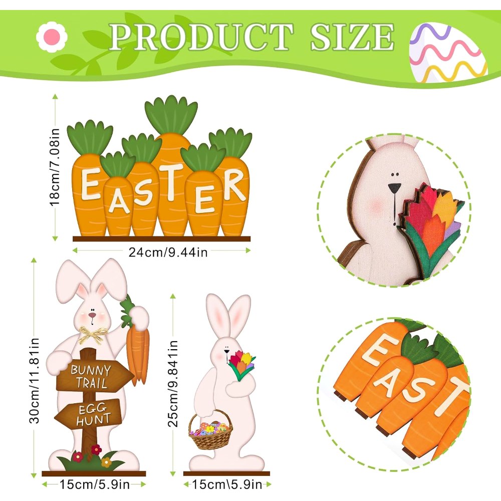 Easter Decorations for Home Wooden Bunny Table Sign, view 2