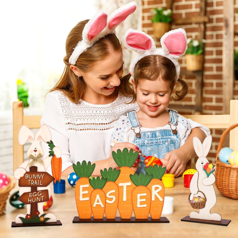 Easter Decorations for Home Wooden Bunny Table Sign, view 4