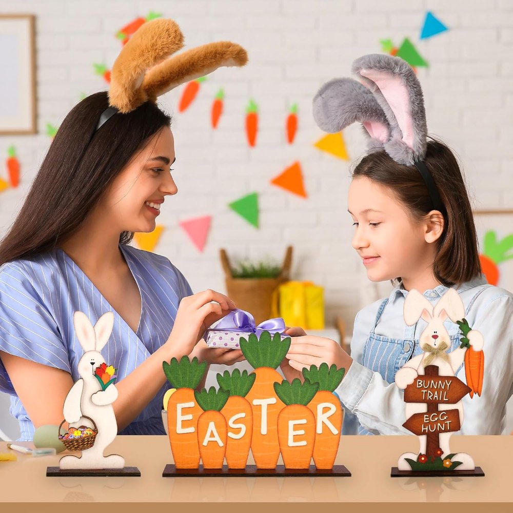 Easter Decorations for Home Wooden Bunny Table Sign, view 5