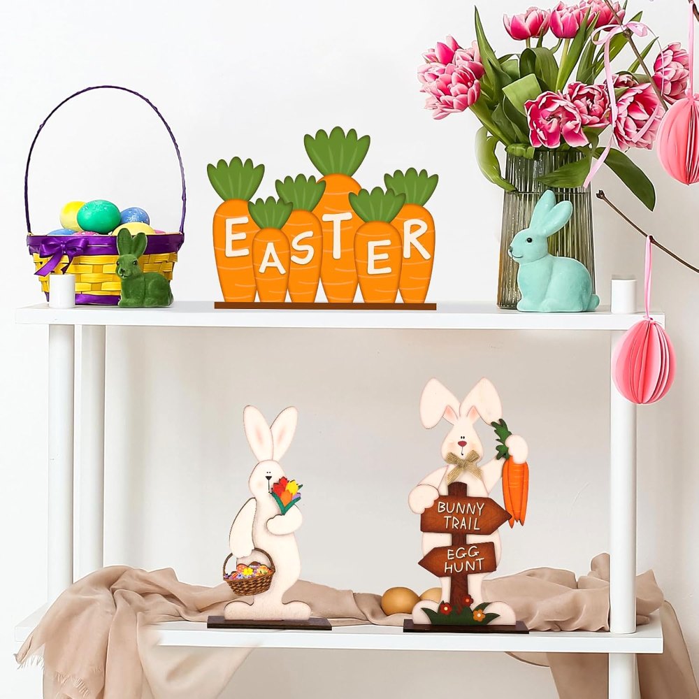 Easter Decorations for Home Wooden Bunny Table Sign, view 6
