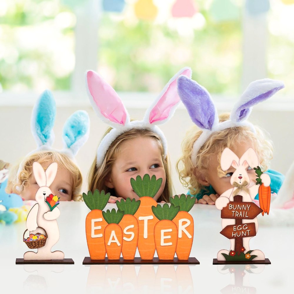 Easter Decorations for Home Wooden Bunny Table Sign, detail 7