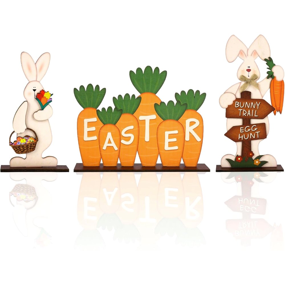 Easter Decorations for Home Wooden Bunny Table Sign