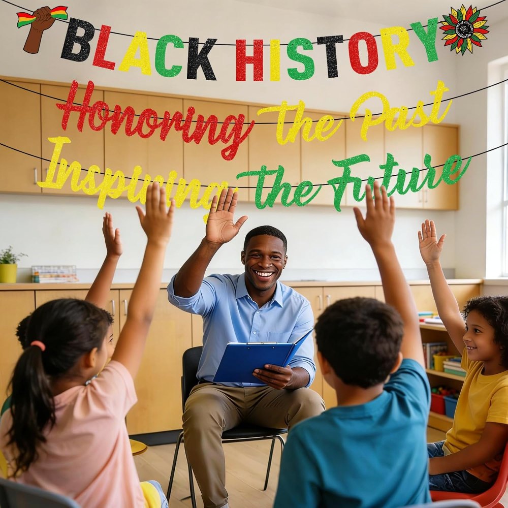 Glitter Black History Month Banner Honoring the Past, detail 7