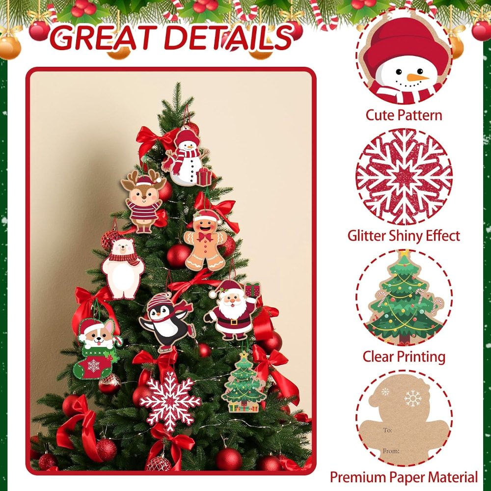 Glitter Printed Xmas Gift Labels - Christmas Name Tags, view 3