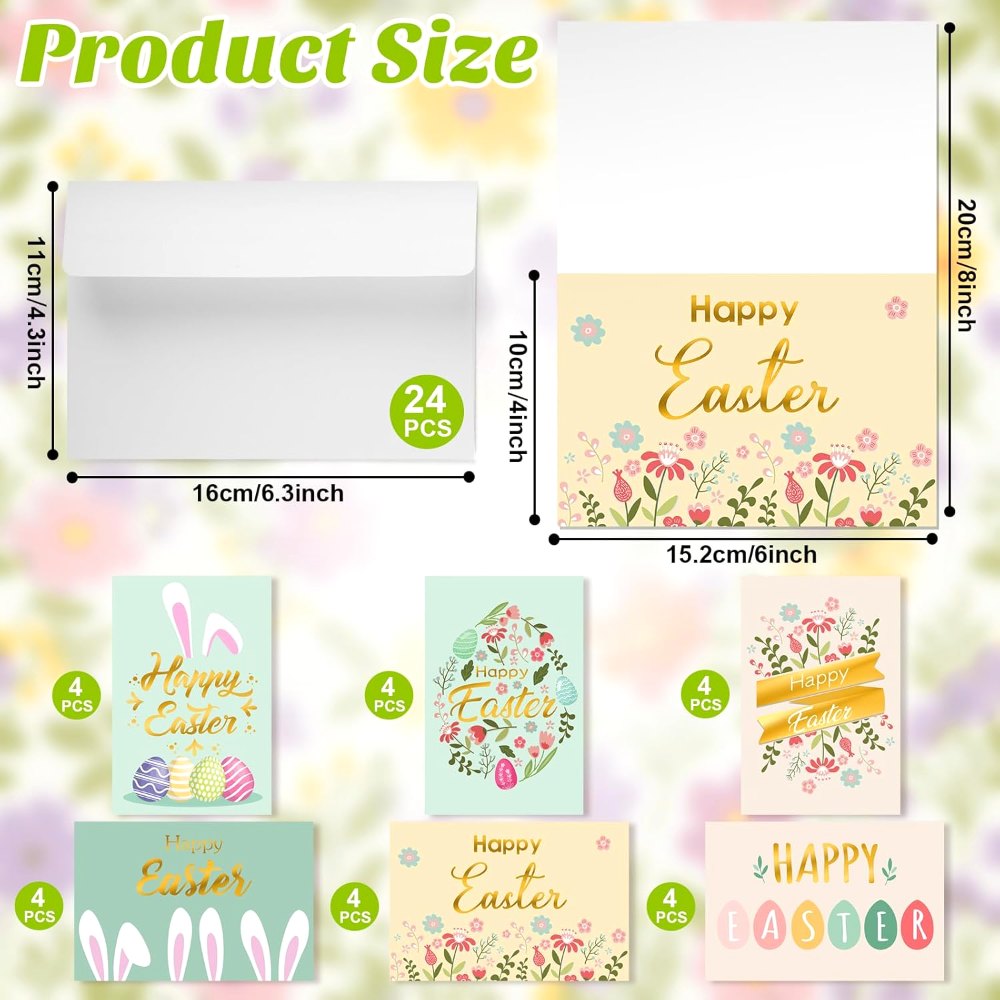 Happy Easter Cards with Envelope Gold Foil Colorful, view 2