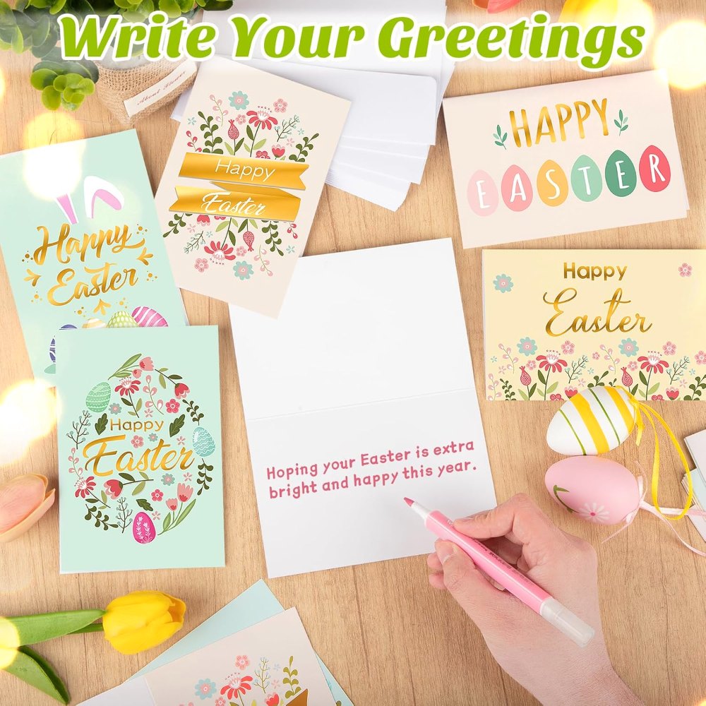 Happy Easter Cards with Envelope Gold Foil Colorful, view 3