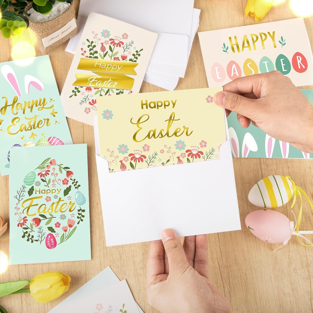 Happy Easter Cards with Envelope Gold Foil Colorful, view 4