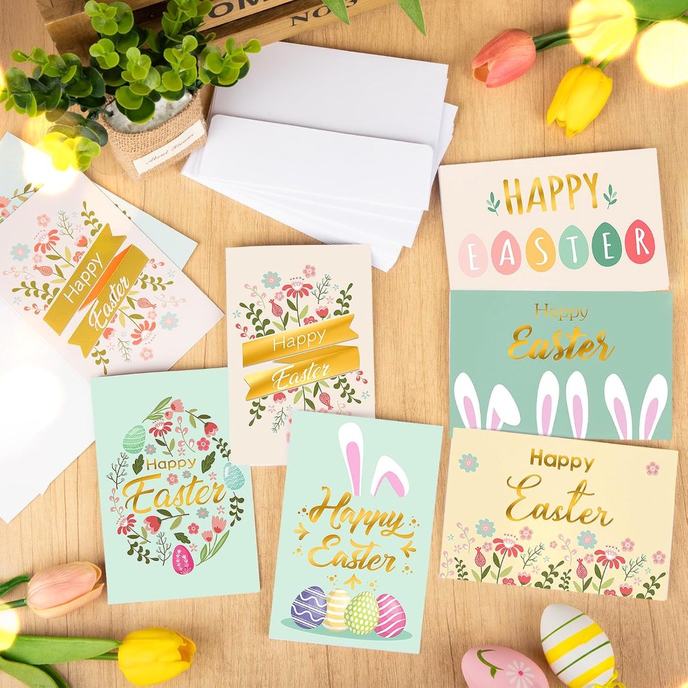 Happy Easter Cards with Envelope Gold Foil Colorful, view 7