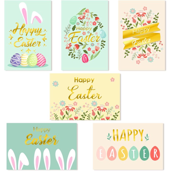 Happy Easter Cards with Envelope Gold Foil Colorful