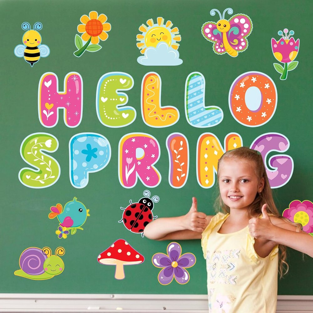 Hello Spring Bulletin Board Decorations Colorful Flower, view 5
