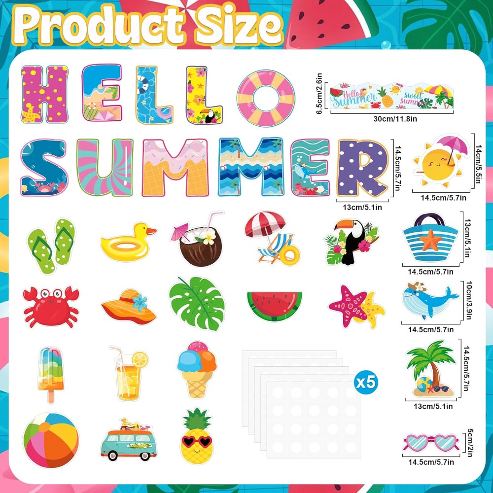 Hello Summer Cutouts Summer Bulletin Board Decorations, view 2