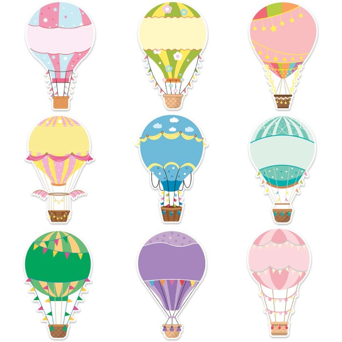Hot Air Balloons Cutouts Colorful Balloon Name Tags