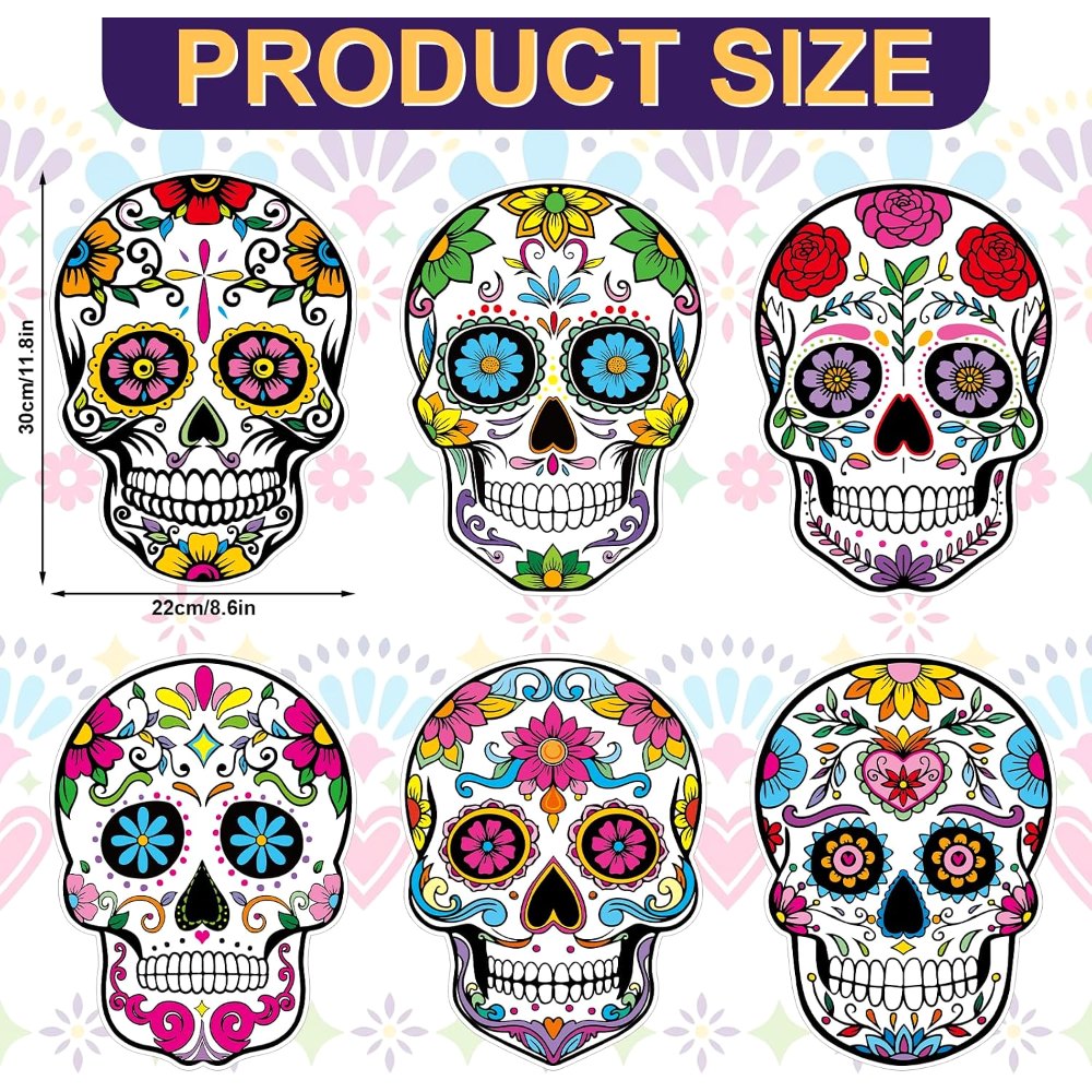 Large Day of The Dead Cutouts Double Sided Sugar Skull, view 2