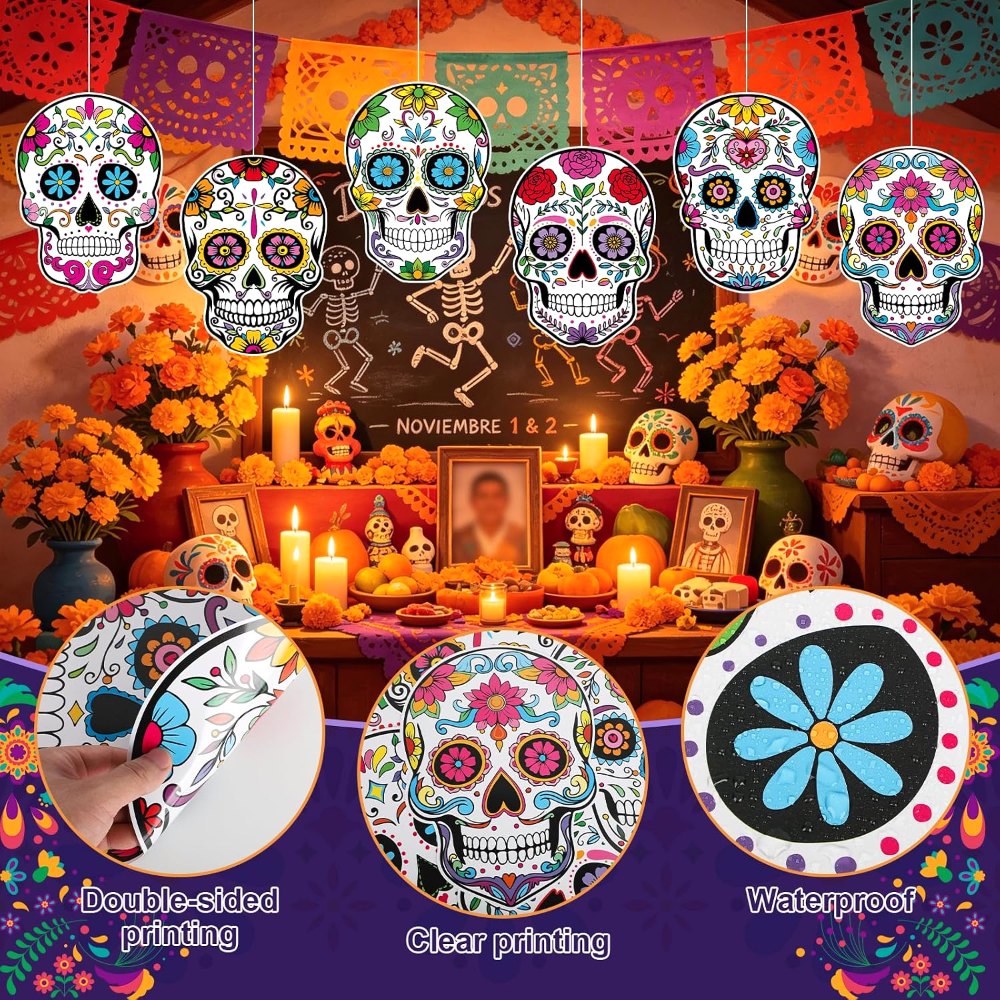 Large Day of The Dead Cutouts Double Sided Sugar Skull, view 3