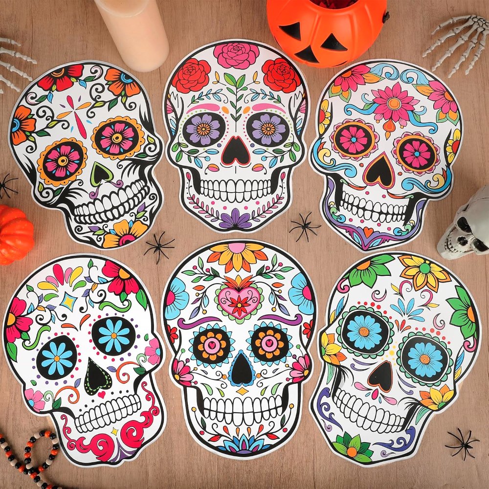 Large Day of The Dead Cutouts Double Sided Sugar Skull, view 4