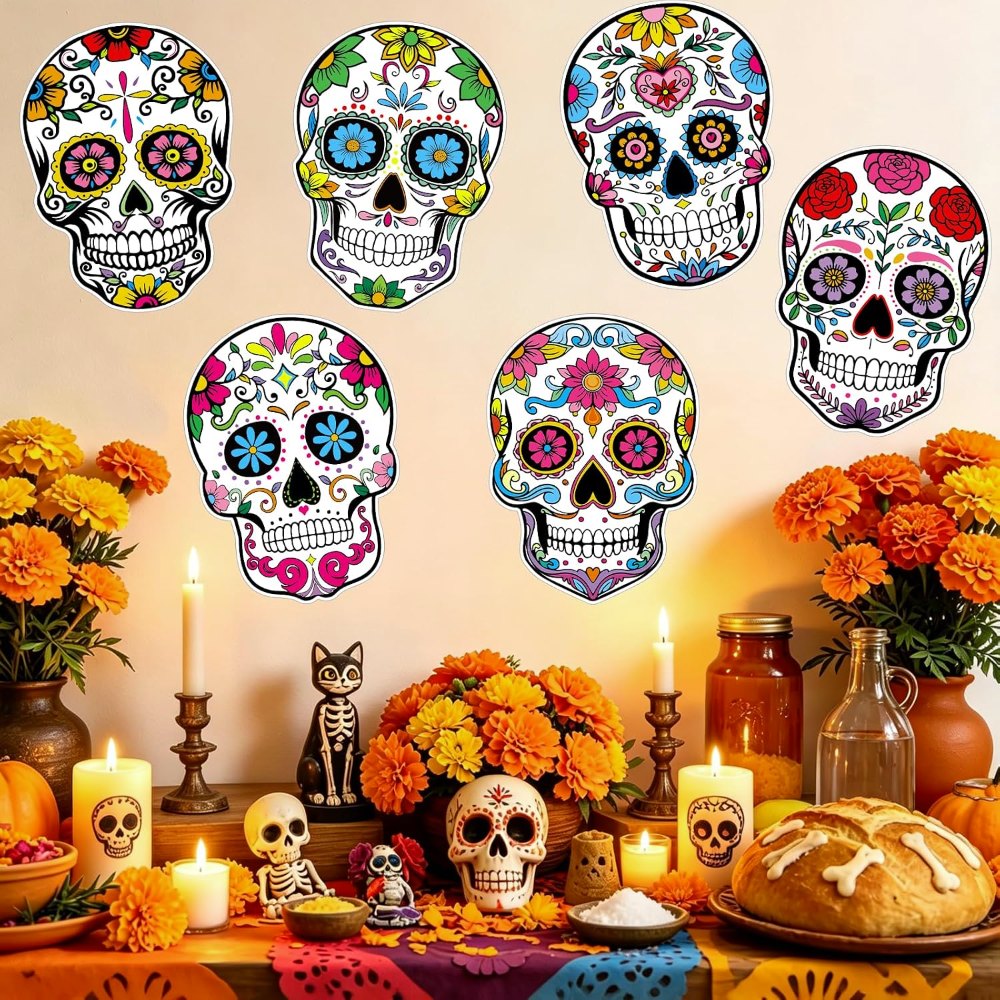 Large Day of The Dead Cutouts Double Sided Sugar Skull, view 5