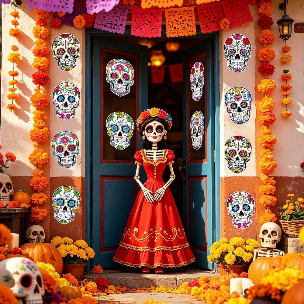 Large Day of The Dead Cutouts Double Sided Sugar Skull, view 6