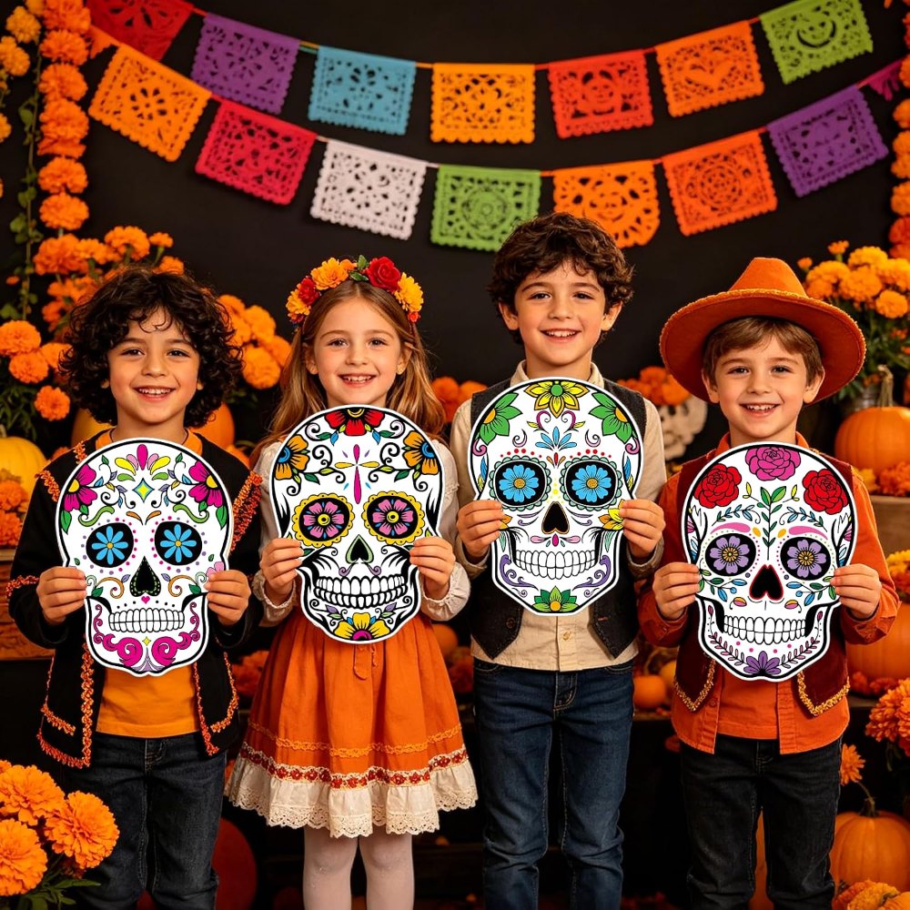 Large Day of The Dead Cutouts Double Sided Sugar Skull, detail 7