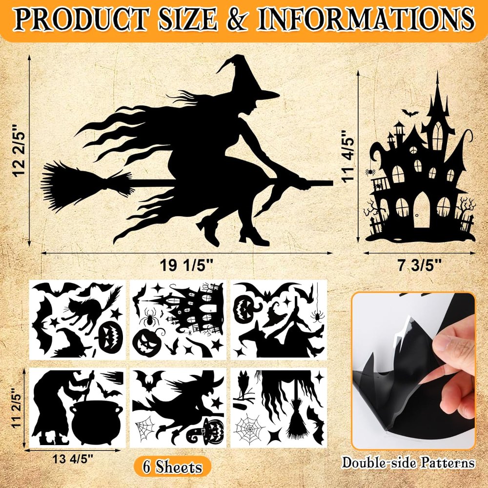 Large Halloween Witch Window Clings 6 Sheets, view 2